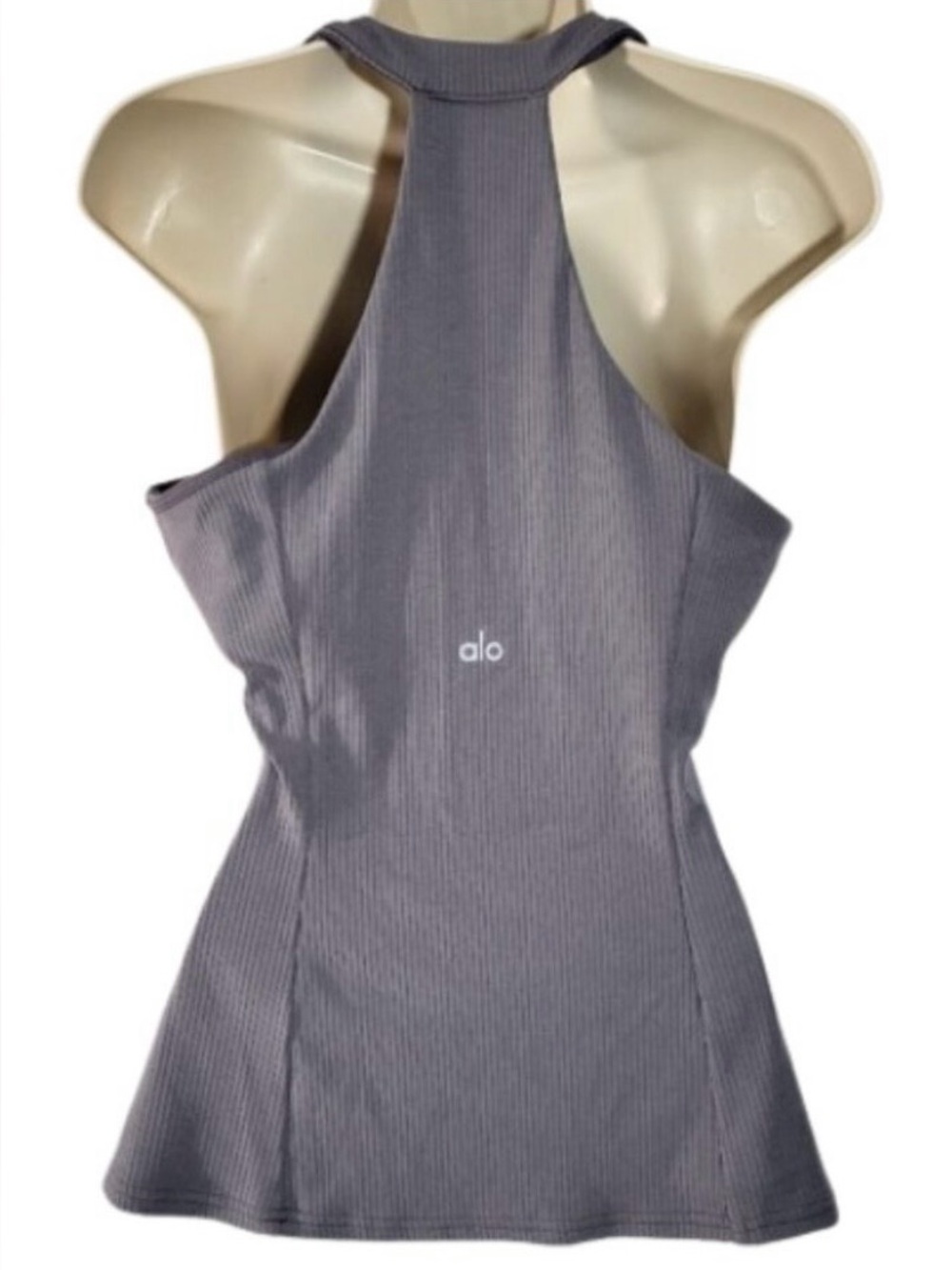 ALO Yoga Ribbed High-Neck Racerback bra Tank Charcoal size Medium - Picture 7 of 8